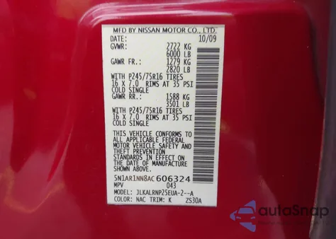 2010 Nissan Pathfinder S Fe+ z USA, uszkodzony, nr VIN 5N1AR1NN8AC606324